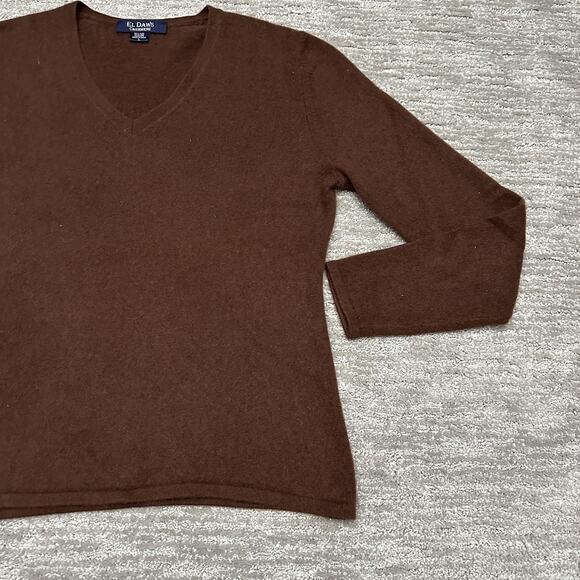 El Daws Cashmere Sweater Womens Large Brown 100% Cashmere V Neck Pullover - Picture 4 of 10